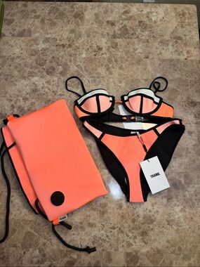 triangl swimwear Neon Coral Contrast Trim Neoprene Bikini with Pouch